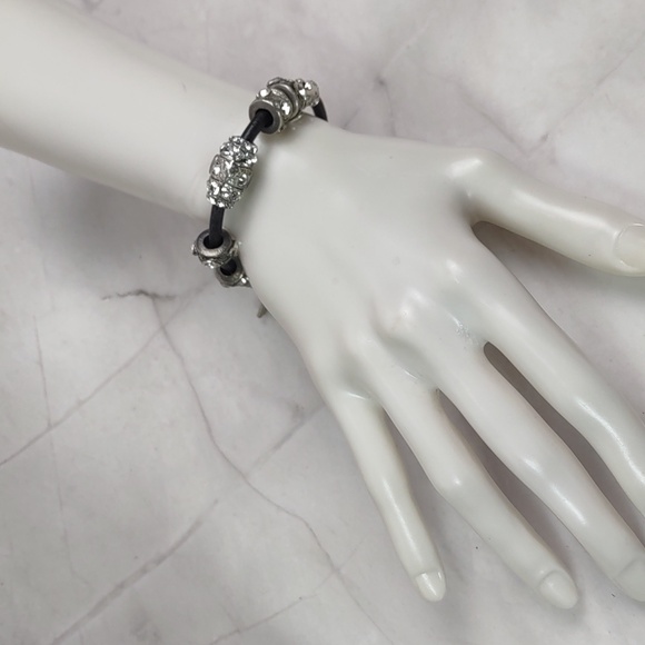Rodrigo Otazu Swarovski Crystal Slide Charm Leather Bracelet - Picture 2 of 6